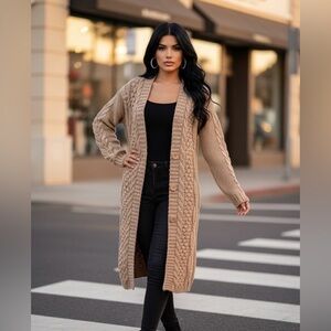 Lapis Beige Cable Knit Cardigan Sweater